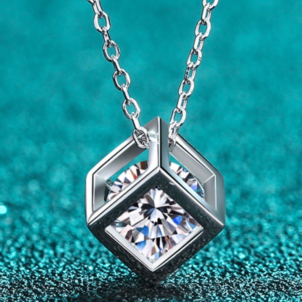 Certified 1ct. t.w. Diamond Moissanite Cube Necklace NEW